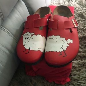 Birkinstock red professionals clogs.